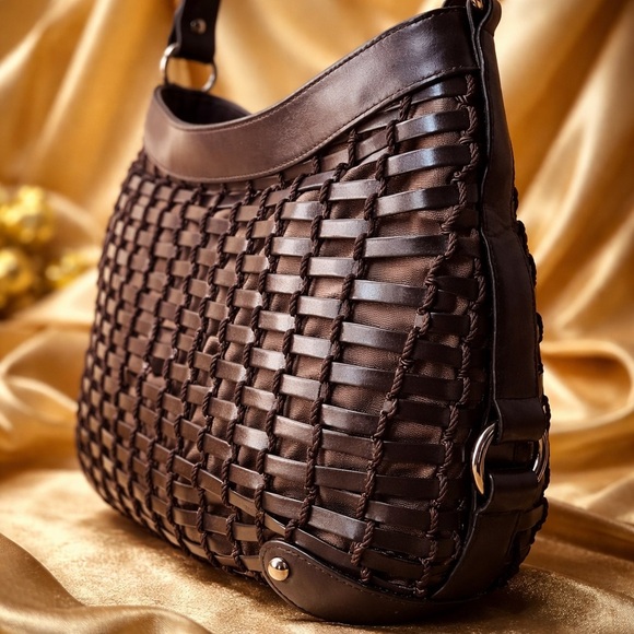 Talbots Dark Brown Leather Woven Shoulder Bag - Picture 2 of 6